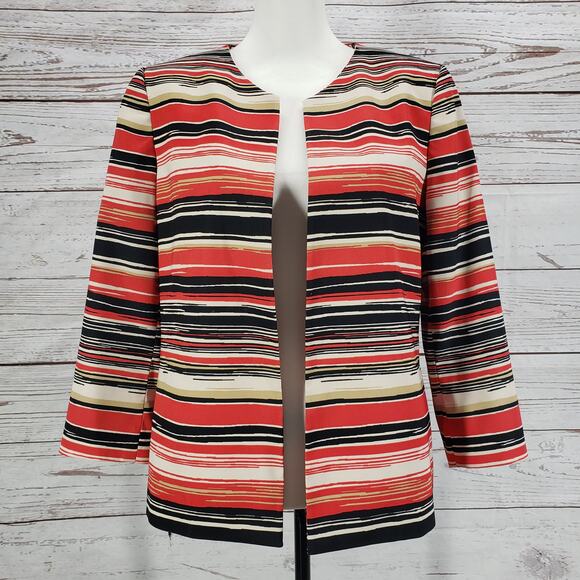 Kasper Separates Women's Red Striped Open Front Blazer Jacket Size 8 - Picture 1 of 12